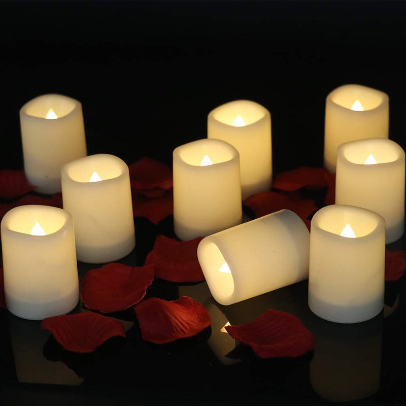 DRomance Outdoor Waterproof Flameless Votive Candles with Timer, Battery Operated LED Tealight Flickering Candles Warm Light Set of 12 Wedding Party Decor Plastic Candle(1.5 x 2 Inches) - Image 3